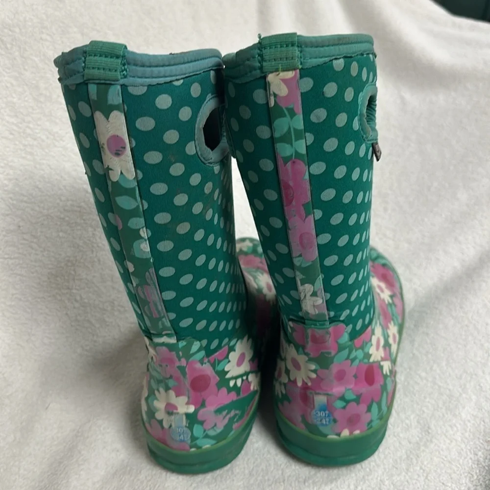 Bogs Girls Flower Dots Rubber Weatherproof Boots, youth 7 - Picture 8 of 13